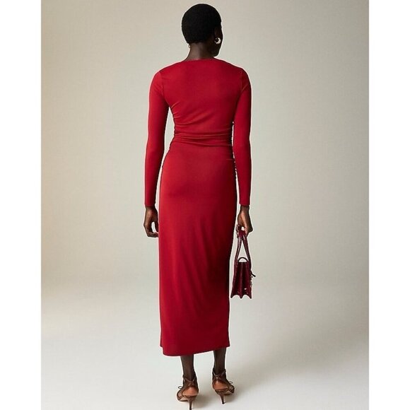 J Crew Womens Dress Sz XS Sangria Red Long Sleeve Jersey Crepe Midi Minimalist - Picture 4 of 5